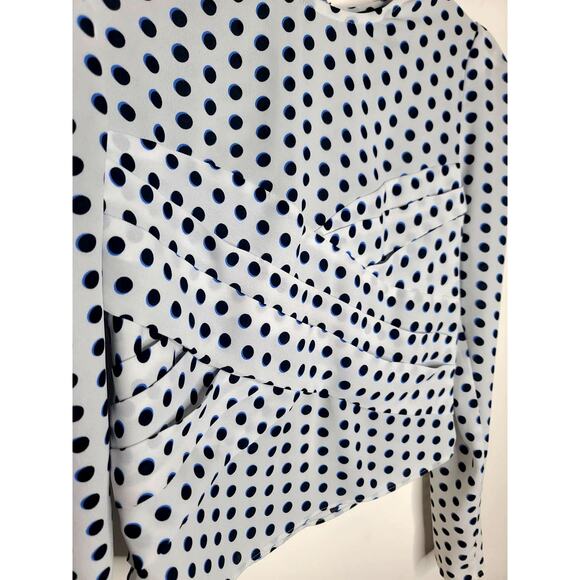 Express long sleeve white black polka dot cropped crossover front blouse - 00 - Picture 3 of 7